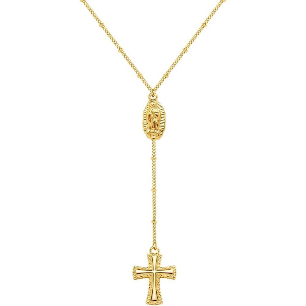 Women06- Virgin Mary Necklac14K Gold Silver Cross Necklace - Non Tarnish Jewelry